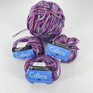 Berroco Calico Yarn Lot Color 1836 Purple Pink Variegated 3 Skeins Plus 7oz Ball